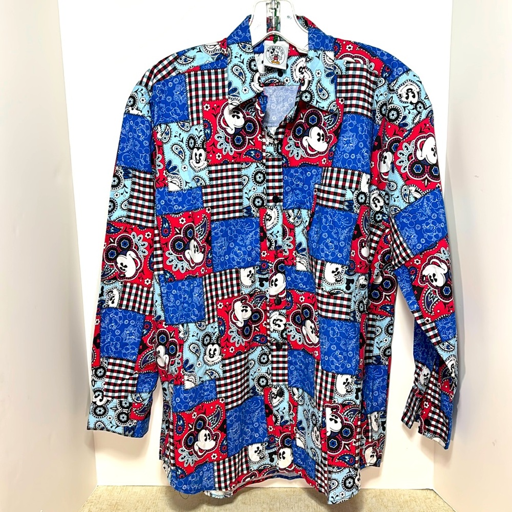 Colorful Patchwork Button-Up Shirt - image 1